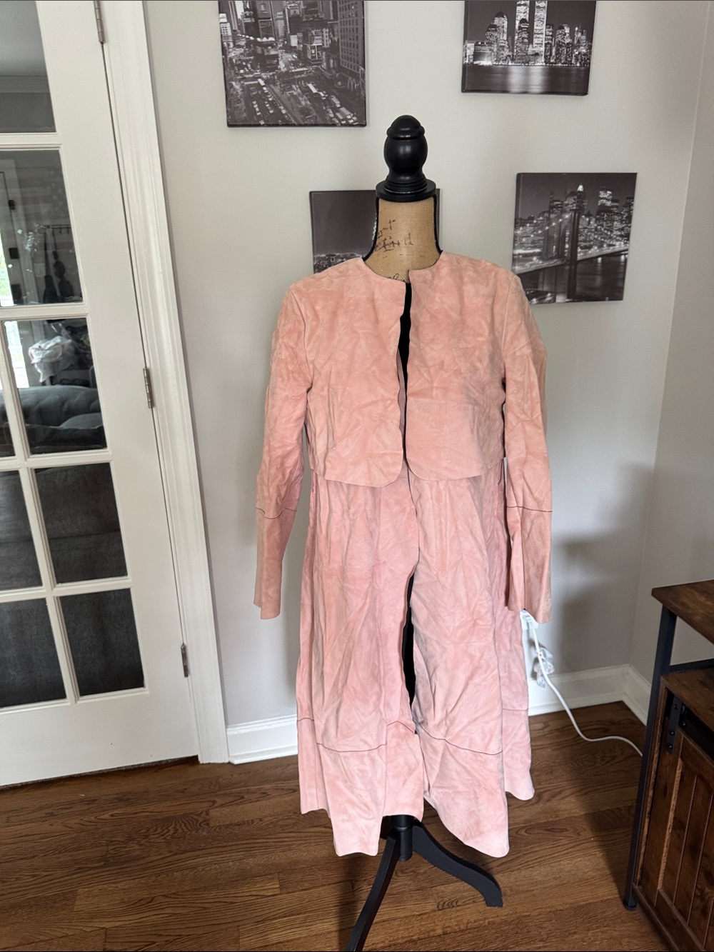 Sportmax Light Pink Suede Trench Coat